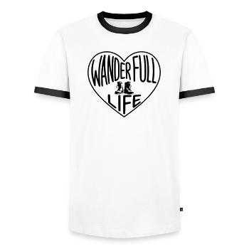 Wandern - Wanderfull Life - Outdoor Abenteuer - Männer Kontrast-T-Shirt - Weiß/Schwarz - Vorne - AI Model Female 172 light (172cm) & AI Model Male 178 dark (178cm)