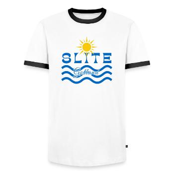Slite Gotland-Sun and Waves - Men's Ringer Shirt - white/black - Front - AI Model Female 172 light (172cm) & AI Model Male 178 dark (178cm)
