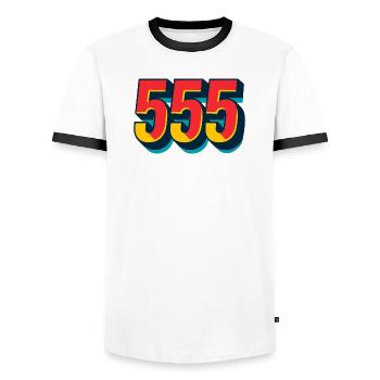 555 - HAHAHA Schriftzug Retro Style - Männer Kontrast-T-Shirt - Weiß/Schwarz - Vorne - AI Model Female 172 light (172cm) & AI Model Male 178 dark (178cm)