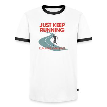 Jogging Endurance Runner Fitness just keep running - Men's Ringer Shirt - white/black - Front - AI Model Female 172 light (172cm) & AI Model Male 178 dark (178cm)