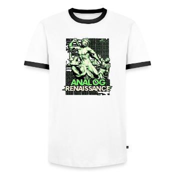 Analog Renaissance - Men's Ringer Shirt - white/black - Front - AI Model Female 172 light (172cm) & AI Model Male 178 dark (178cm)