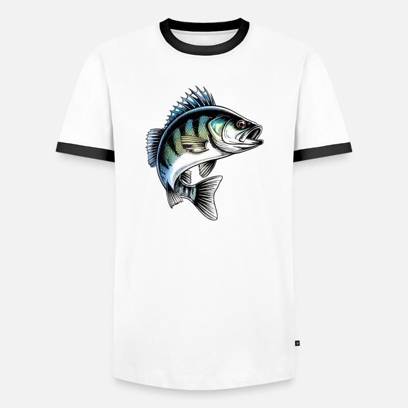Jumping Perch Dynamic Fish Illustration - Men's Ringer Shirt - white/black