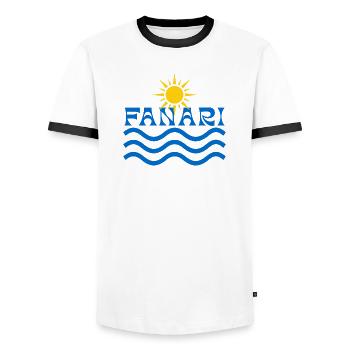 Fanari Sun and Waves Logo Crest - Men's Ringer Shirt - white/black - Front - AI Model Female 172 light (172cm) & AI Model Male 178 dark (178cm)