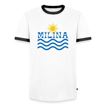 Milina Sonne und Wellen - Männer Kontrast-T-Shirt - Weiß/Schwarz - Vorne - AI Model Female 172 light (172cm) & AI Model Male 178 dark (178cm)