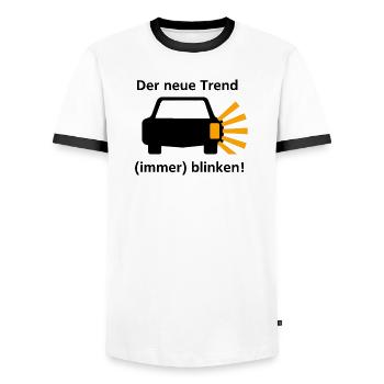 Der neue Trend - (immer) blinken! - Männer Kontrast-T-Shirt - Weiß/Schwarz - Vorne - AI Model Female 172 light (172cm) & AI Model Male 178 dark (178cm)