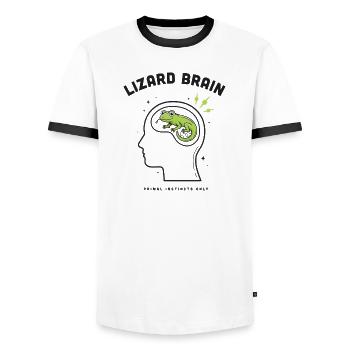 Profil de lézard Cerveau Lézard Psychologie cérébrale - T-shirt contrasté Homme - blanc/noir - Devant - AI Model Female 172 light (172cm) & AI Model Male 178 dark (178cm)