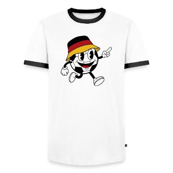 Mascotte rétro de bande dessinée pour fans de football allemands - T-shirt contrasté Homme - blanc/noir - Devant - AI Model Female 172 light (172cm) & AI Model Male 178 dark (178cm)