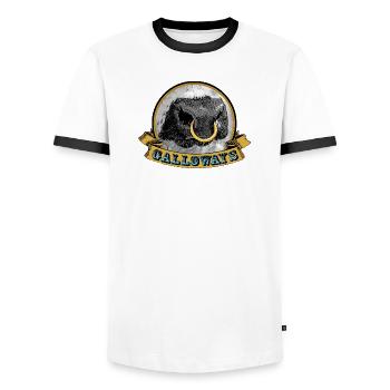 Galloway Ring Cow Logo - Men's Ringer Shirt - white/black - Front - AI Model Female 172 light (172cm) & AI Model Male 178 dark (178cm)