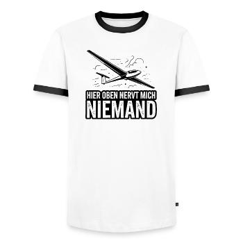  Hier Oben Nervt Mich Niemand Segelflugzeug - Männer Kontrast-T-Shirt - Weiß/Schwarz - Vorne - AI Model Female 172 light (172cm) & AI Model Male 178 dark (178cm)