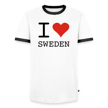 I LOVE SWEDEN Schweden - Men's Ringer Shirt - white/black - Front - AI Model Female 172 light (172cm) & AI Model Male 178 dark (178cm)