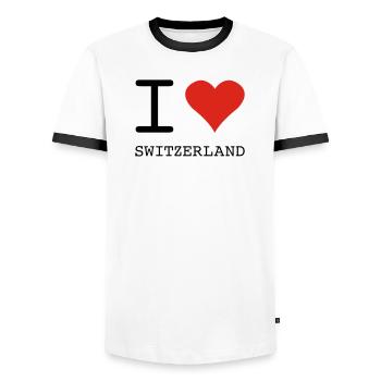 I LOVE SWITZERLAND - Männer Kontrast-T-Shirt - Weiß/Schwarz - Vorne - AI Model Female 172 light (172cm) & AI Model Male 178 dark (178cm)