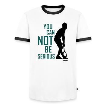 JOHN MC ENROE YOU CANNOT BE SERIOUS - Men's Ringer Shirt - white/black - Front - AI Model Female 172 light (172cm) & AI Model Male 178 dark (178cm)