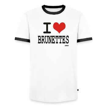 I love brunettes - couleurs personnalisables - T-shirt contrasté Homme - blanc/noir - Devant - AI Model Female 172 light (172cm) & AI Model Male 178 dark (178cm)