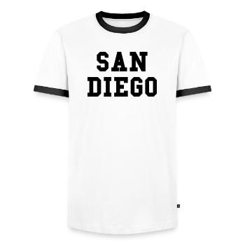 San Diego - couleur personnalisable - T-shirt contrasté Homme - blanc/noir - Devant - AI Model Female 172 light (172cm) & AI Model Male 178 dark (178cm)