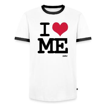 I love me - couleur personnalisable - T-shirt contrasté Homme - blanc/noir - Devant - AI Model Female 172 light (172cm) & AI Model Male 178 dark (178cm)