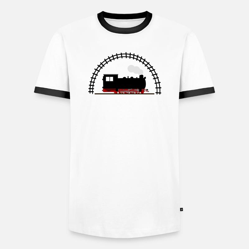 Dampflok Schiene Eisenbahn - Männer Kontrast-T-Shirt - Weiß/Schwarz