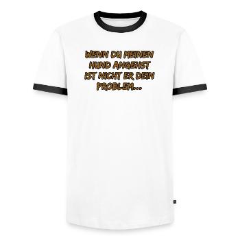 Wenn du meinen Hund angehst - Männer Kontrast-T-Shirt - Weiß/Schwarz - Vorne - AI Model Female 172 light (172cm) & AI Model Male 178 dark (178cm)