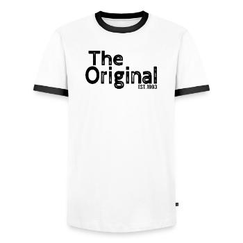 L’original est. 1993 - Conception parentale amusante - T-shirt contrasté Homme - blanc/noir - Devant - AI Model Female 172 light (172cm) & AI Model Male 178 dark (178cm)
