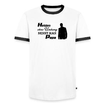 Helden Papa - Männer Kontrast-T-Shirt - Weiß/Schwarz - Vorne - AI Model Female 172 light (172cm) & AI Model Male 178 dark (178cm)