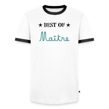 MAÎTRE. MERCI. MERCI MAÎTRE. CADEAU MAÎTRE. ECOLE - T-shirt contrasté Homme - blanc/noir - Devant - AI Model Female 172 light (172cm) & AI Model Male 178 dark (178cm)