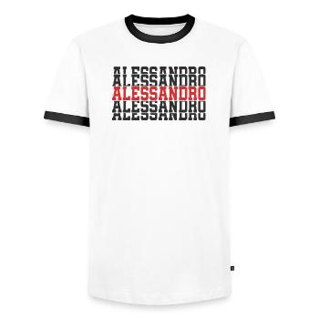 Alessandro T-Shirt gestapelter Text Geschenk T-Shirt - Männer Kontrast-T-Shirt - Weiß/Schwarz - Vorne - AI Model Female 172 light (172cm) & AI Model Male 178 dark (178cm)