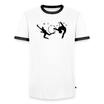 Gymnastique rythmique avec cerceaux - T-shirt contrasté Homme - blanc/noir - Devant - AI Model Female 172 light (172cm) & AI Model Male 178 dark (178cm)