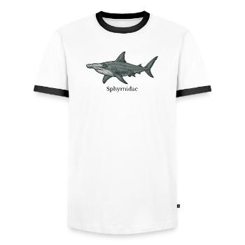Sphyrnidae Hammerhai Design - Männer Kontrast-T-Shirt - Weiß/Schwarz - Vorne - AI Model Female 172 light (172cm) & AI Model Male 178 dark (178cm)
