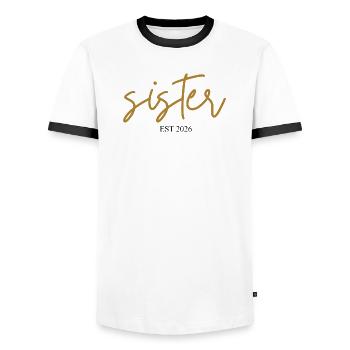 Sister Est 2026 - Men's Ringer Shirt - white/black - Front - AI Model Female 172 light (172cm) & AI Model Male 178 dark (178cm)