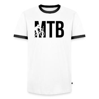 MTB - Männer Kontrast-T-Shirt - Weiß/Schwarz - Vorne - AI Model Female 172 light (172cm) & AI Model Male 178 dark (178cm)