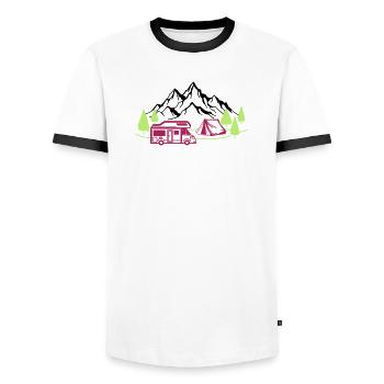 Holidays in the mountains - Men's Ringer Shirt - white/black - Front - AI Model Female 172 light (172cm) & AI Model Male 178 dark (178cm)