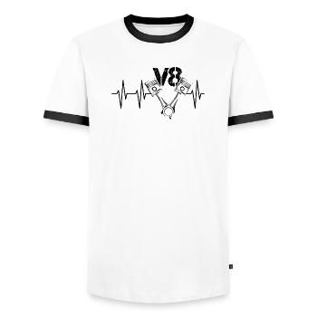 v8 engine pulse cars piston heartbeat tuning icon - Men's Ringer Shirt - white/black - Front - AI Model Female 172 light (172cm) & AI Model Male 178 dark (178cm)