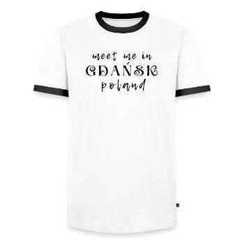 Meet Me in Gdańsk Poland - Men's Ringer Shirt - white/black - Front - AI Model Female 172 light (172cm) & AI Model Male 178 dark (178cm)