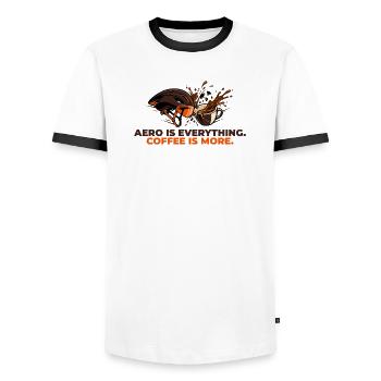 Aero Is Everything Coffee Is More - Men's Ringer Shirt - white/black - Front - AI Model Female 172 light (172cm) & AI Model Male 178 dark (178cm)