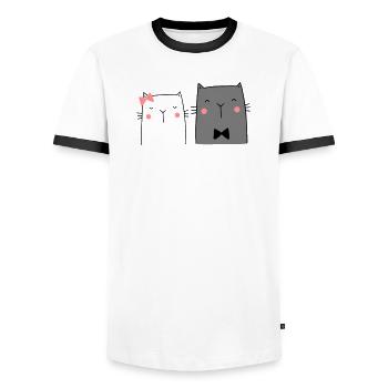 Katzen Katzenpaar Pärchen Brautpaar Hochzeit - Männer Kontrast-T-Shirt - Weiß/Schwarz - Vorne - AI Model Female 172 light (172cm) & AI Model Male 178 dark (178cm)