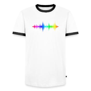 Ondes sonores arc-en-ciel - T-shirt contrasté Homme - blanc/noir - Devant - AI Model Female 172 light (172cm) & AI Model Male 178 dark (178cm)