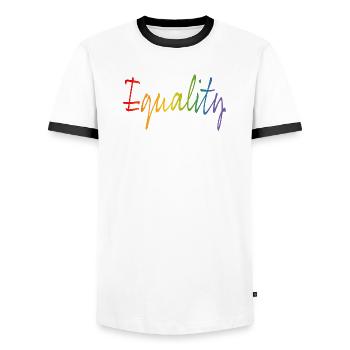 Rainbow equality | LGBT lgbtqi queer - Men's Ringer Shirt - white/black - Front - AI Model Female 172 light (172cm) & AI Model Male 178 dark (178cm)