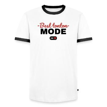 Cadeau 'Best Tonton, Mode On', pour Tontons - T-shirt contrasté Homme - blanc/noir - Devant - AI Model Female 172 light (172cm) & AI Model Male 178 dark (178cm)