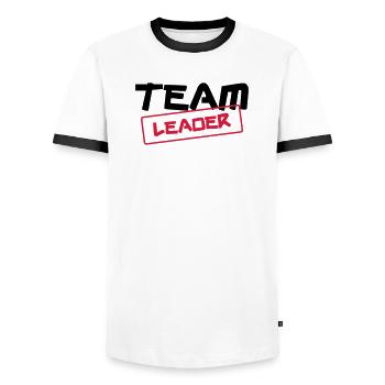 [ Team Leader ] - Men's Ringer Shirt - white/black - Front - AI Model Female 172 light (172cm) & AI Model Male 178 dark (178cm)