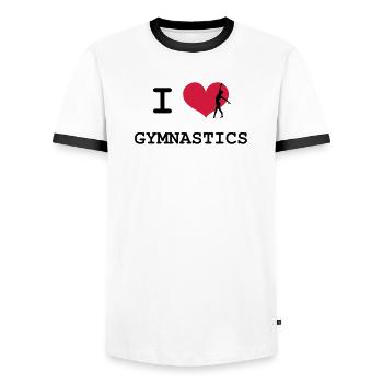 I Love Gymnastics - Männer Kontrast-T-Shirt - Weiß/Schwarz - Vorne - AI Model Female 172 light (172cm) & AI Model Male 178 dark (178cm)