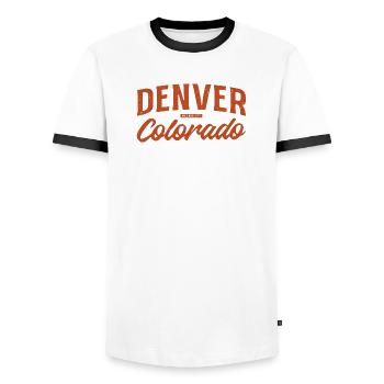 Denver Colorado Retro Script Logo - Men's Ringer Shirt - white/black - Front - AI Model Female 172 light (172cm) & AI Model Male 178 dark (178cm)