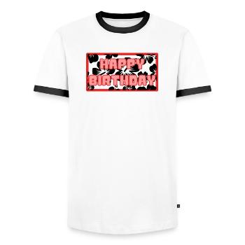 ALLES GUTE ZUM GEBURTSTAG. ALLES GUTE ZUM GEBURTSTAG. JAHRESTAG. - Männer Kontrast-T-Shirt - Weiß/Schwarz - Vorne - AI Model Female 172 light (172cm) & AI Model Male 178 dark (178cm)