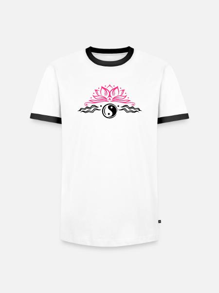 Lotus mit Yin & Yang Symbol - Männer Kontrast-T-Shirt - Weiß/Schwarz