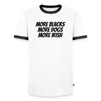 Black Text Designs - Men's Ringer Shirt - white/black - Front - AI Model Female 172 light (172cm) & AI Model Male 178 dark (178cm)