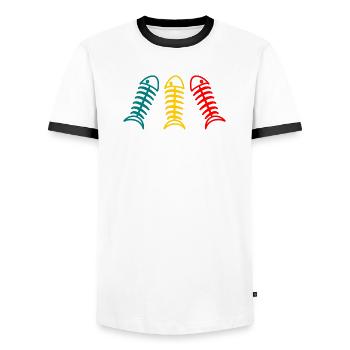 SARDINE. FISH. APRIL FOOLS. EASTER. SEA - Men's Ringer Shirt - white/black - Front - AI Model Female 172 light (172cm) & AI Model Male 178 dark (178cm)