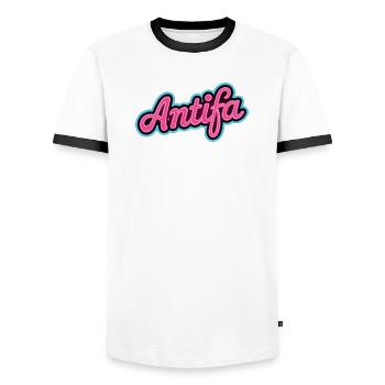 Antifa - Antifascist Merch - Men's Ringer Shirt - white/black - Front - AI Model Female 172 light (172cm) & AI Model Male 178 dark (178cm)