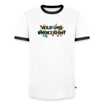 Untamed – Floral Wildflower Spell - Men's Ringer Shirt - white/black - Front - AI Model Female 172 light (172cm) & AI Model Male 178 dark (178cm)