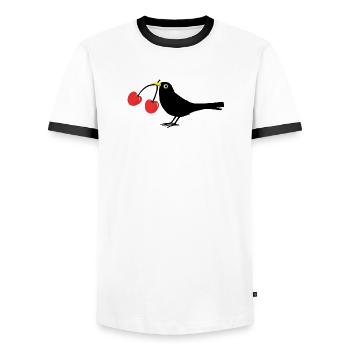 Krähe mit Kirschen - Männer Kontrast-T-Shirt - Weiß/Schwarz - Vorne - AI Model Female 172 light (172cm) & AI Model Male 178 dark (178cm)