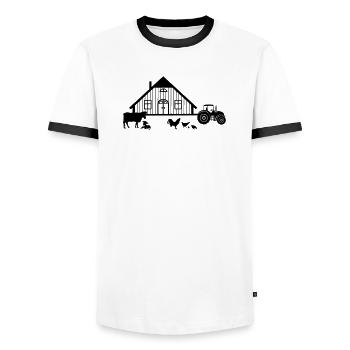 Farm tractor cow calf chickens rooster chicks - Men's Ringer Shirt - white/black - Front - AI Model Female 172 light (172cm) & AI Model Male 178 dark (178cm)