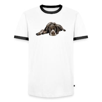 Pointer Deutsch Kurzhaar - Männer Kontrast-T-Shirt - Weiß/Schwarz - Vorne - AI Model Female 172 light (172cm) & AI Model Male 178 dark (178cm)