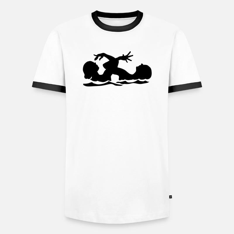 Synchronschwimmen - Männer Kontrast-T-Shirt - Weiß/Schwarz